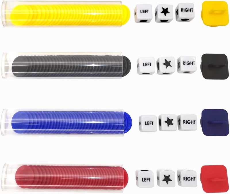 Ahoper Left Right Center Dice Game Prime Set Bundle with 3 Dices + 36 Chips. Round Tube Storage is Very Convenient for Travel. Easy to Store, Carry Around. (4 Pack) - Image 3